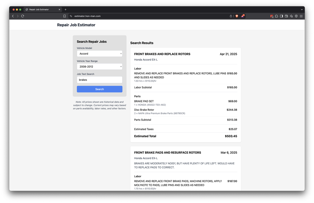 RO Search Estimator Interface